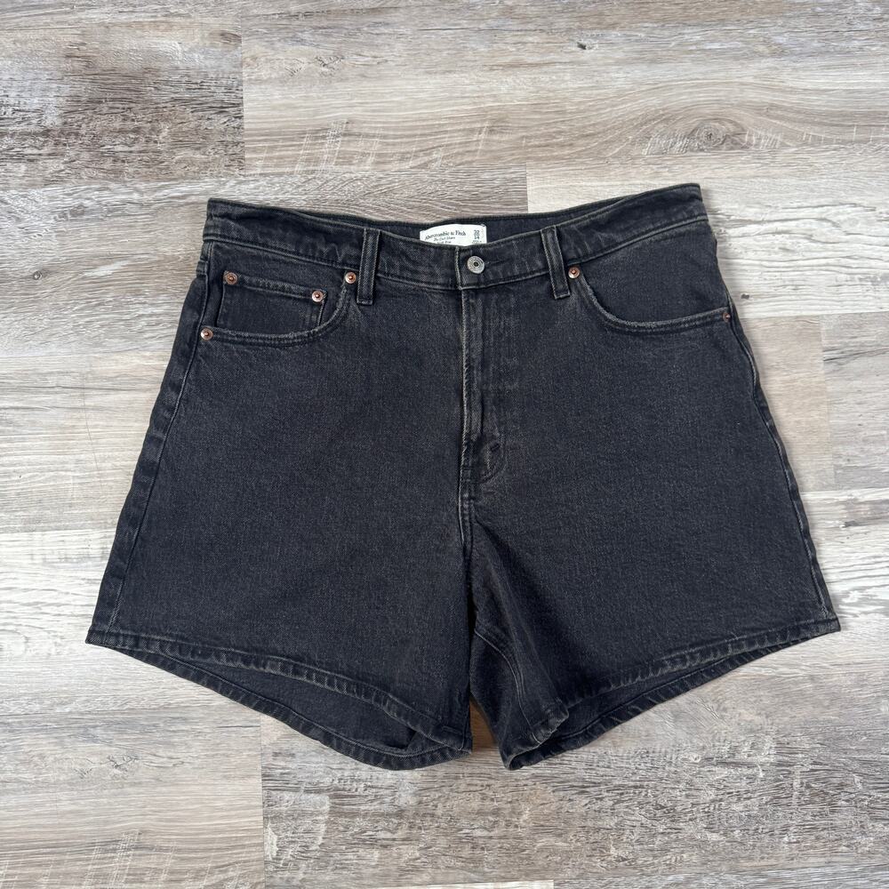 Abercrombie & Fitch The Dad Short High Rise Washed Black Denim Jean Shorts 32/14